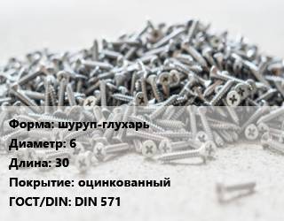 Шуруп шуруп-глухарь 6х30 оцинкованный ГОСТ: DIN 571, шт цена от 3.6 ₼ / кг, где купить, условия доставки в Баку и Бакинская области